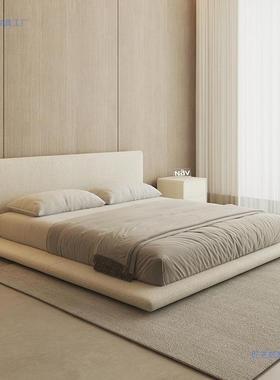 榻米落地床现代简约双人奶榻油系白色诧寂风轻网奢床卧红BND室极