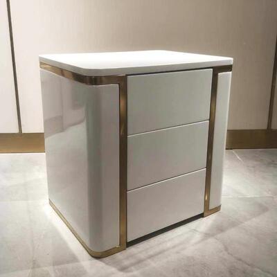 意式轻奢床头柜约柜现代卧室烤漆储藏441按压几式抽屉角收简纳床