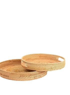 圆形家居托盘篮编透气藤创意手工越南水蔬菜ESV竹客厅收纳茶几编