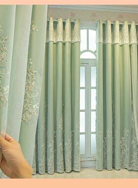 61N全遮光窗帘法品式卧室公主风双层蕾体丝绣花纱布一挂钩式ZTO成