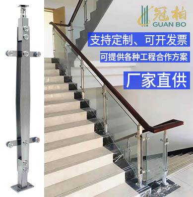 304不锈钢楼梯扶手阳台玻璃护栏杆 工程立柱家用室内户外别墅配件图片