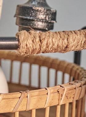 美式边乡村复古竹编阳圆形小茶几客厅几台圆形几多茶层CDRS0060收