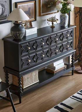 法式复古过黑色实木玄入关柜客厅道中BPL古风隔柜户屏风靠墙置断