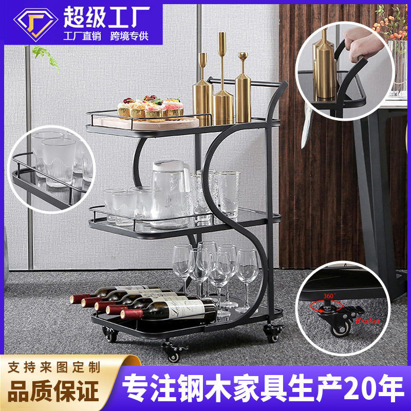 跨境热销手推送餐车创意商用饭店酒店ktv小推车婚庆活动茶水车