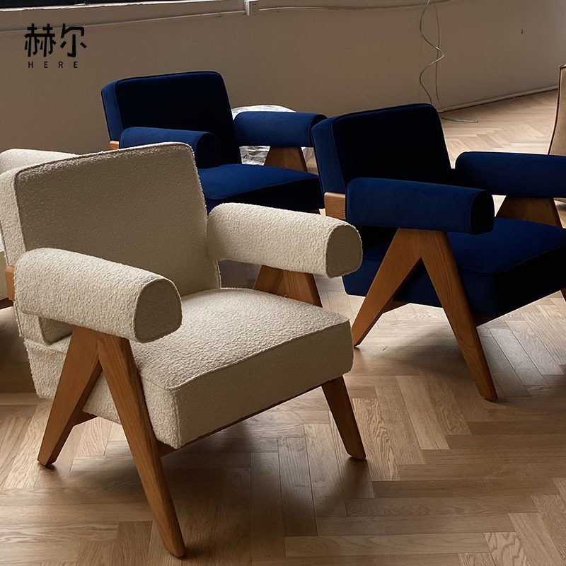 小半家具单人沙发椅设计师中古椅樱桃木客厅休闲北欧复古实木椅子