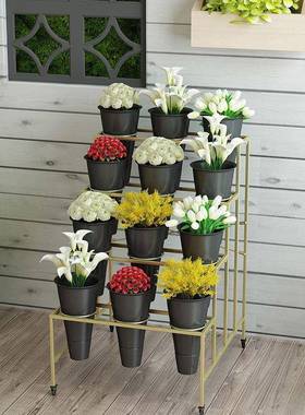 大号花店鲜花架花展示架艺多层货架可轮移动带万铁PFS23544向塑料