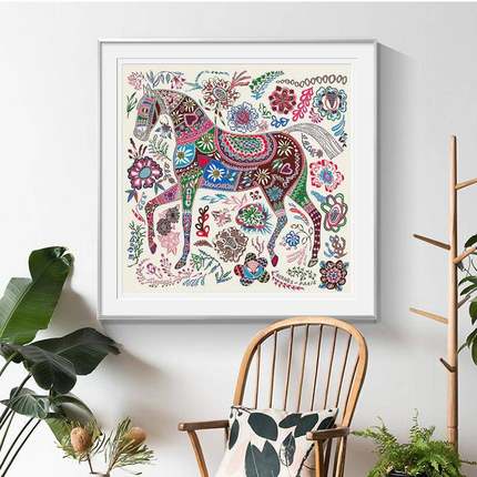 等待利西斯爱马尤画挂现代轻奢式高端XLX沙发背景装饰画卡纸裱框