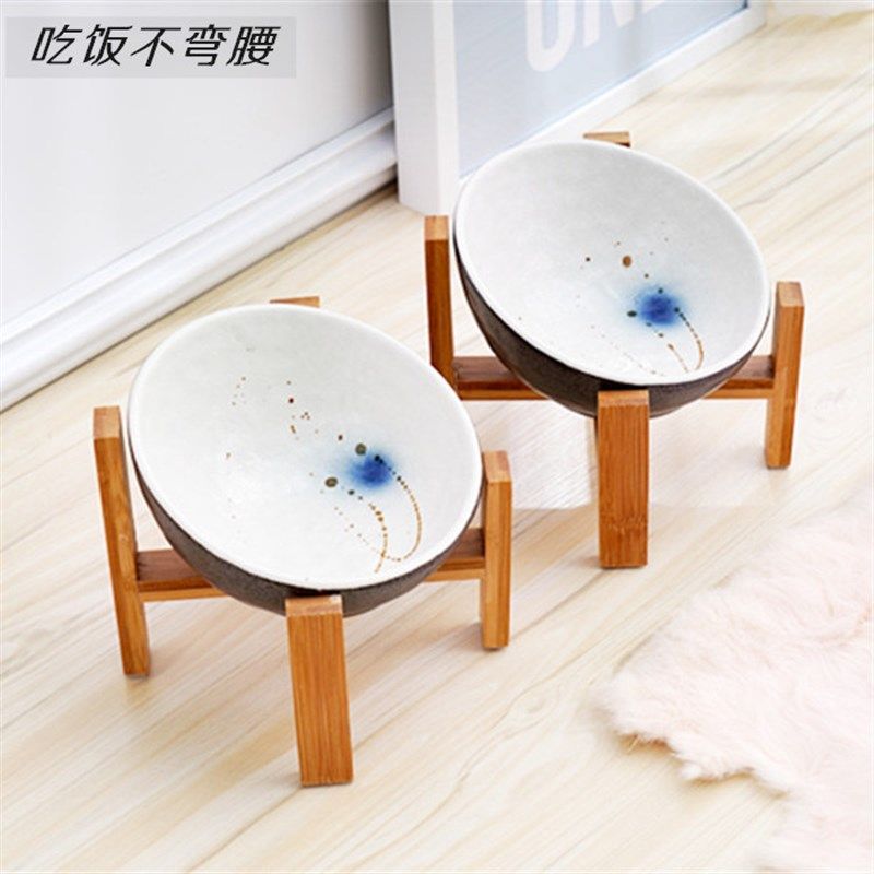 宠物猫碗狗碗猫盆狗盆陶瓷猫咪护颈碗架子食盆水碗斜口碗套装