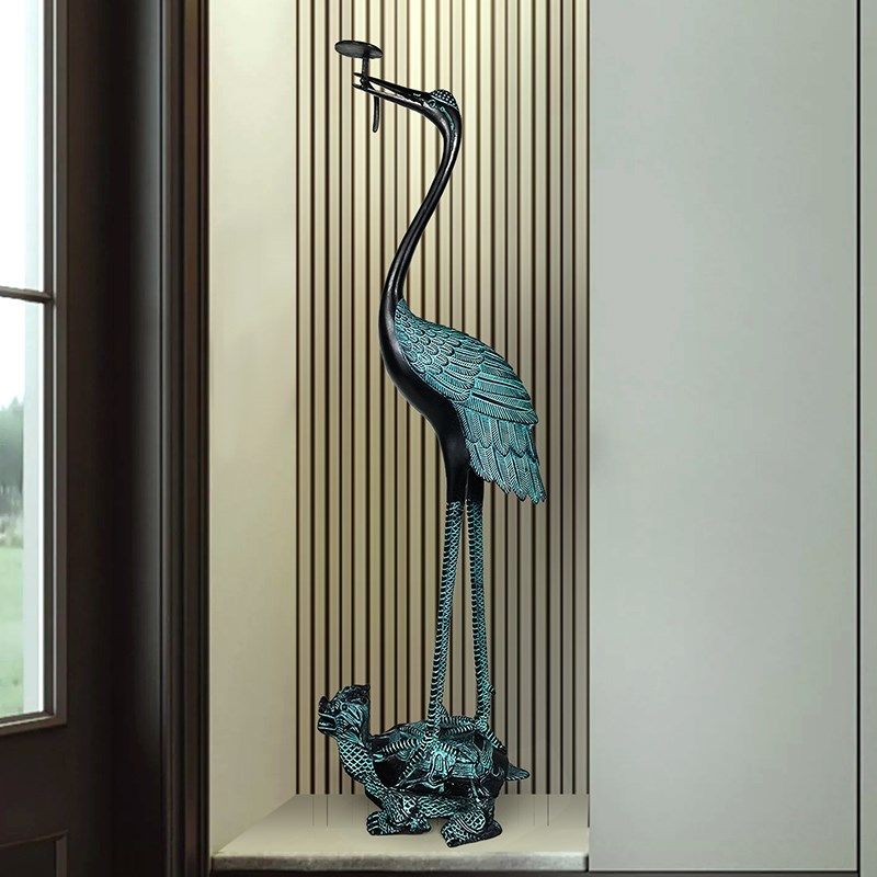 青铜器铜鹤摆件招财龙龟鹤60仙鹤灵芝鹤龟鹤延年仿古中式古典客厅