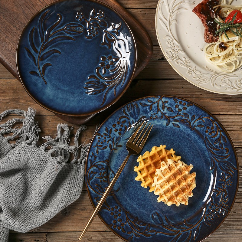 法式复古陶瓷餐盘浮雕点心盘甜品蛋糕盘子点心架高脚托盘展示摆台