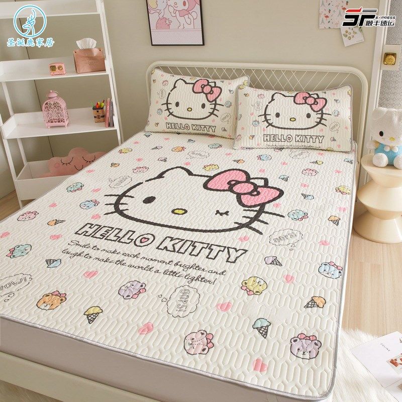 卡通儿童少女心kt猫乳胶凉席三件套夏季凉感丝可机洗宿舍空调软席,床上用品,乳胶席,淘宝优惠券,粉丝福利购,淘宝优惠卷