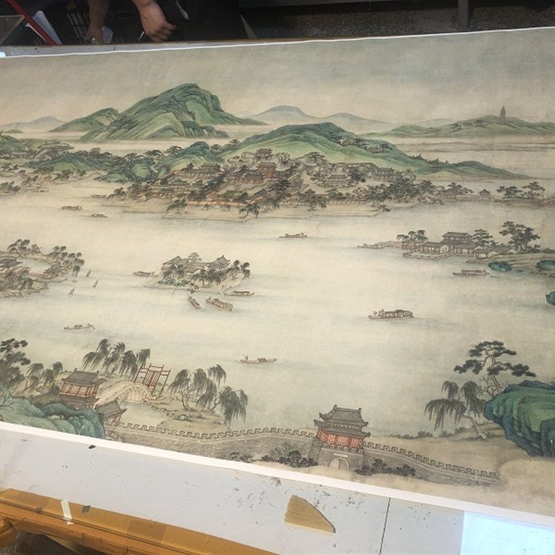 清 张若霭 西湖全景图 会所餐厅客厅装饰画中式青绿山水画芯微喷