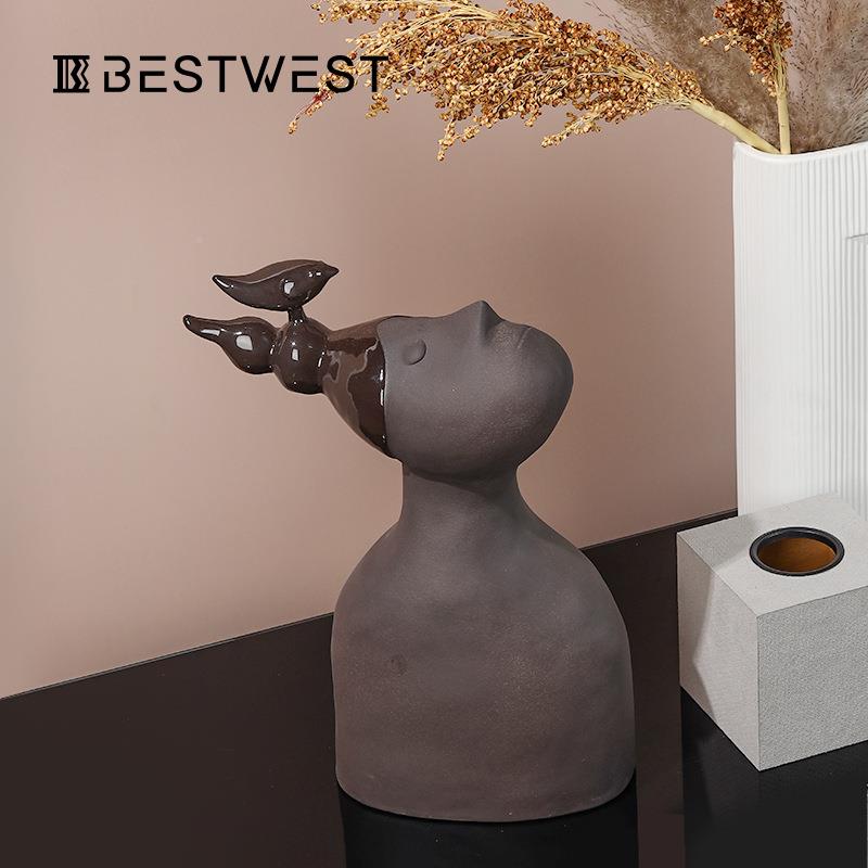 B像estUVNwest创意后现代陶瓷瓶半身摆件花计师轻奢软装饰品花设