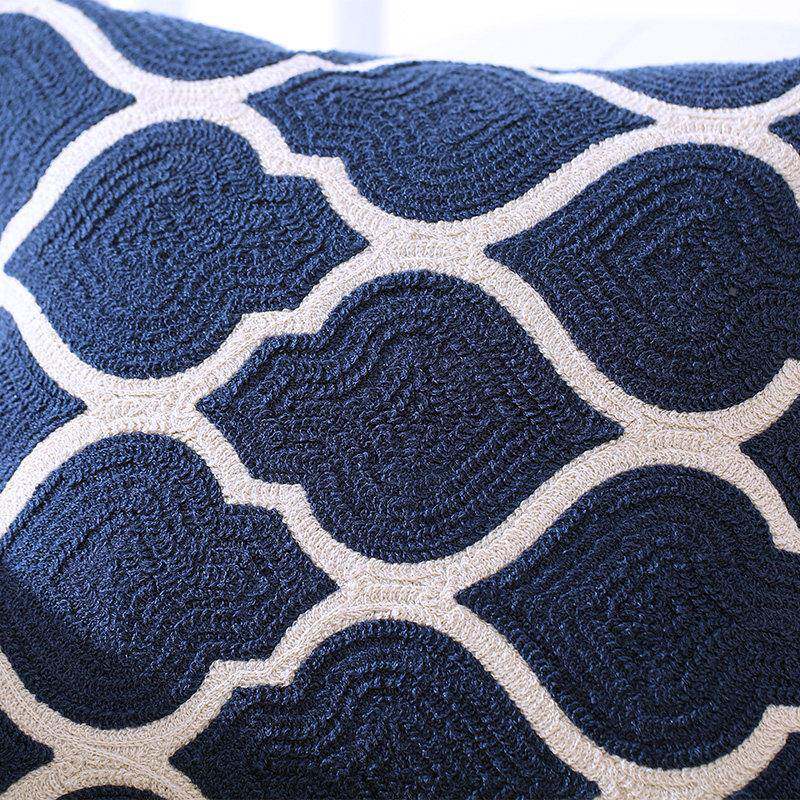 现代式蓝色条纹沙发抱靠垫套家美居软枕装棉726麻刺绣花靠头枕床a