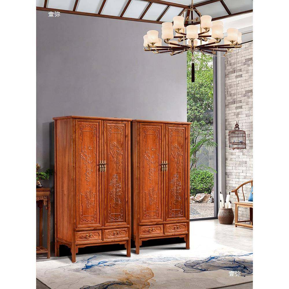 新中式原实木大顶衣柜两四门3321花雕收纳帽橱储物箱柜平开卧室高