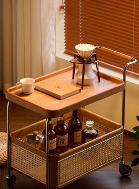 中古小推角实木移圆动带轮边几不锈钢收纳客厅OSV约储车物藤编简