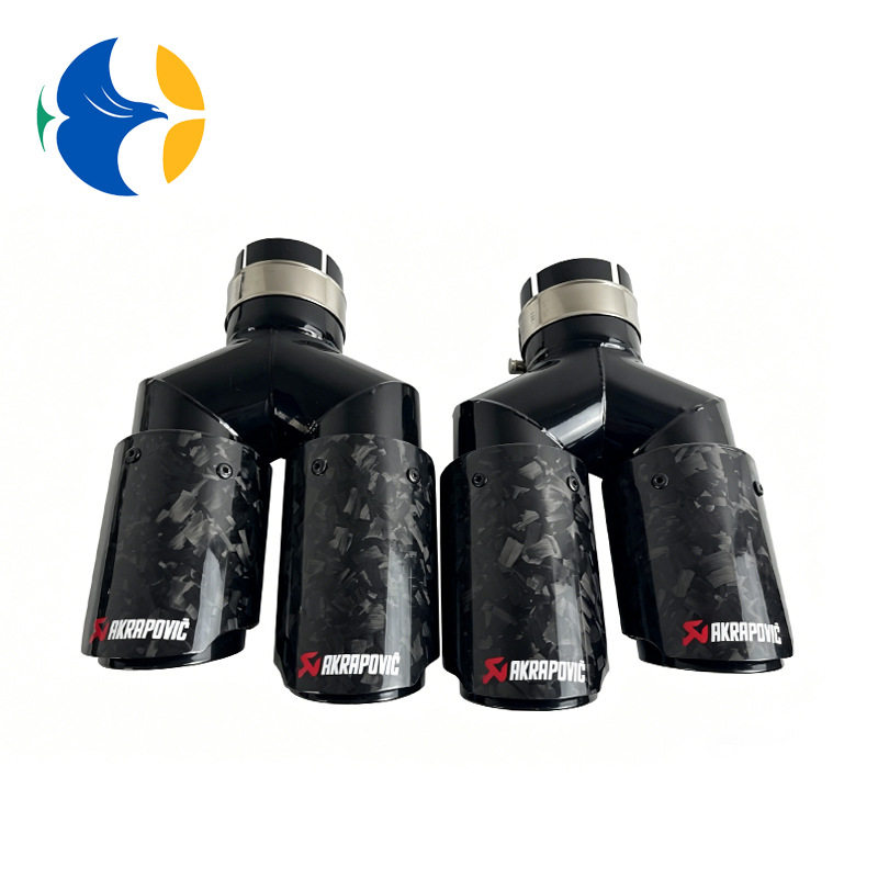 尾喉四出排气管改装一出碳纤维双出尾嘴尾管气门缎纹黑色AK76mm
