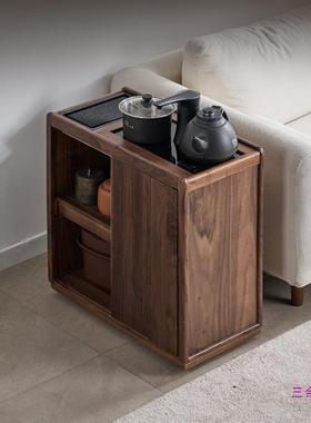 北黑胡茶桃实木烧壶一体边几水水柜移动茶边柜小型家NAA用美茶几