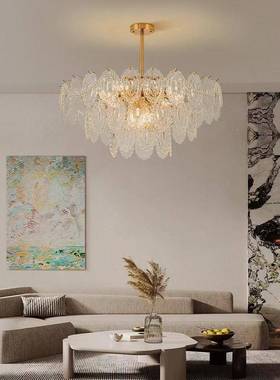 后现轻奢客厅吊灯现代简玻约45658代树叶璃灯具个性网红卧室新款