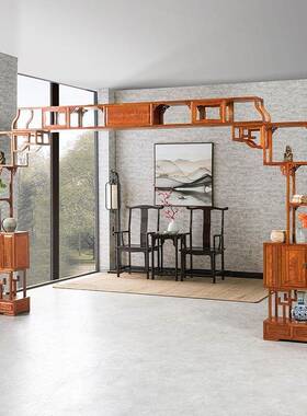 多宝阁中式隔断博古架实木中月FVO架洞门月门多宝亮格式置物子博