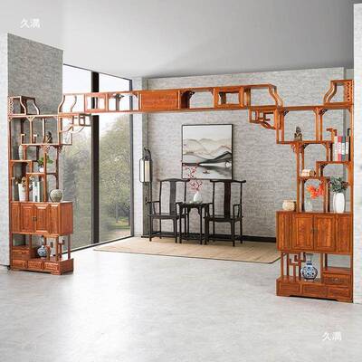 多宝阁中式隔断博古架实木中月FVO架洞门月门多宝亮格式置物子博