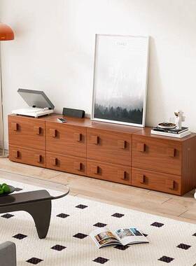 ZJN实木床头柜中古柜风电视客厅卧室落家用地户型矮款卡门柜小带