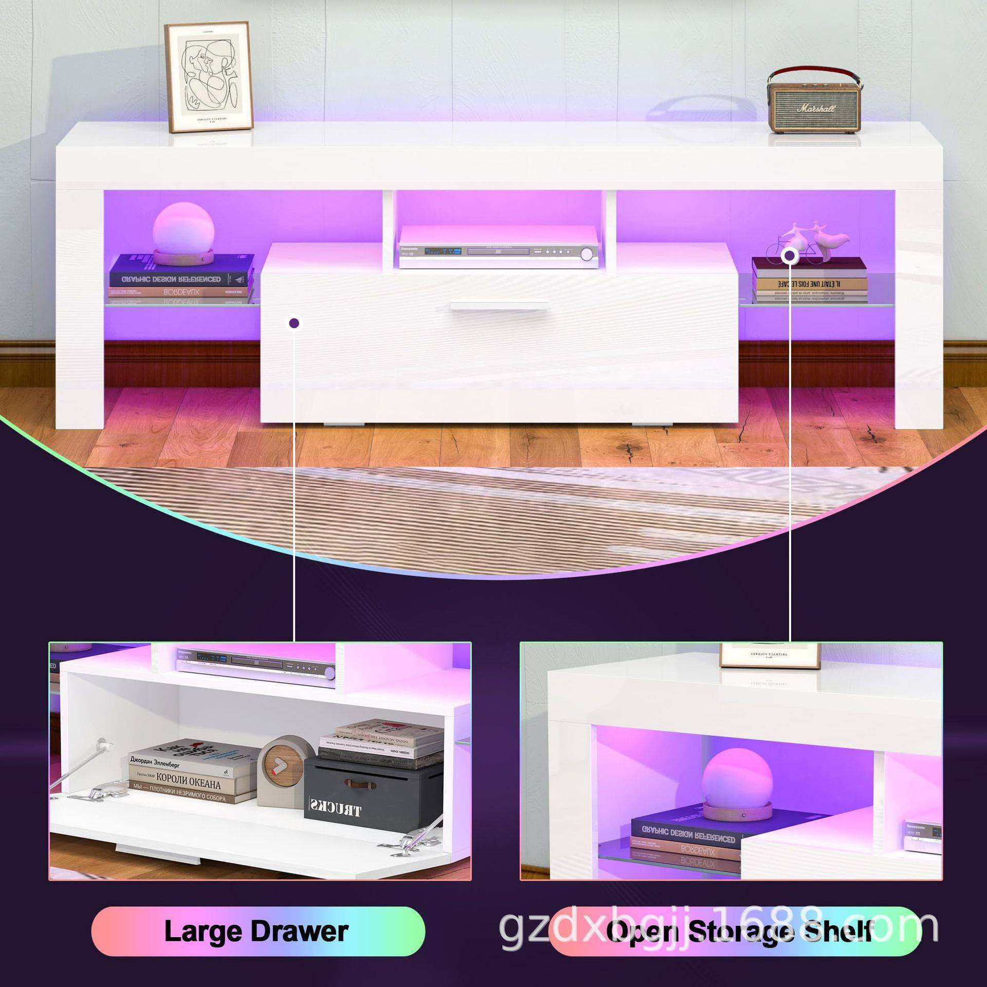 白色 LED 电视支架，带大储物抽屉电视柜，亮光电视控制台桌,玩具/童车/益智/积木/模型,垂直悬浮玩具,淘宝优惠券,粉丝福利购,淘宝优惠卷