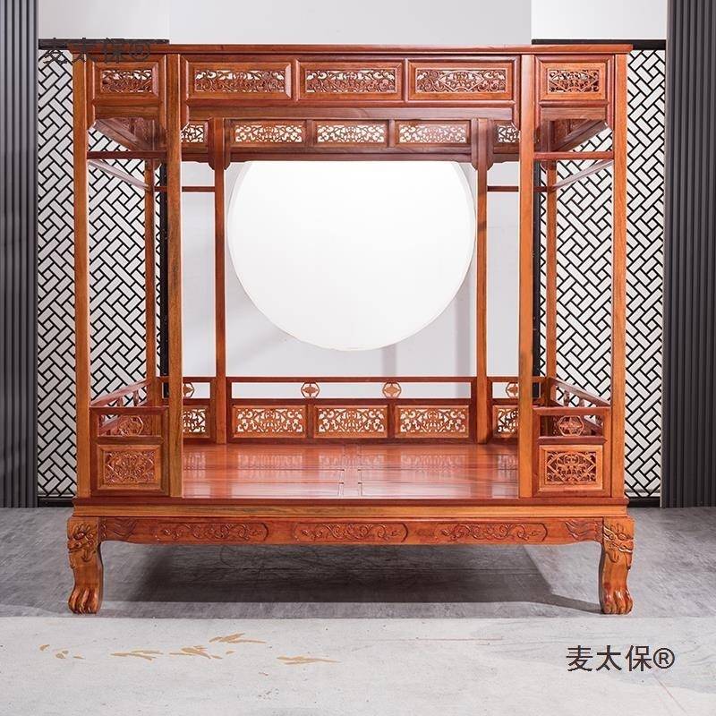 实木全双人架子床中式步月洞床明清仿古千工拔床宫新廷古典SHP麦