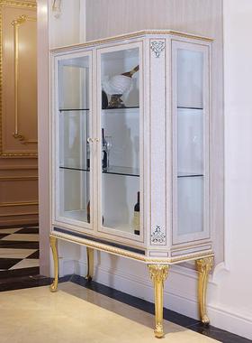 法式桃花心镶贝壳木皮拼花璃展示嵌柜双门酒玻柜THP家木具