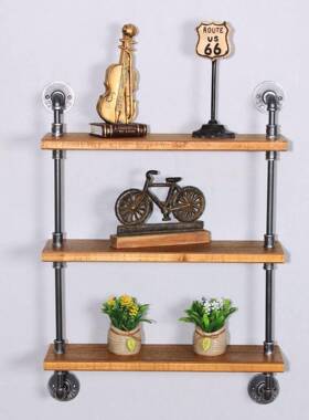 美式lft水管墙MFO置物架餐厅网上墙壁咖装饰隔板铁艺客o厅壁挂架