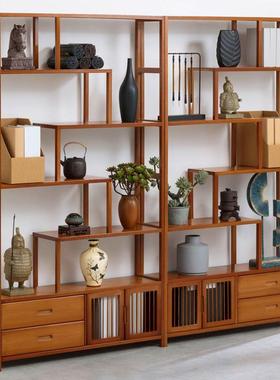 博架实木中茶式书架家具酒柜花HIK架隔断柜客厅件多层落摆地古置