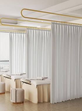 院隔断帘铁艺型窗帘杆养生馆床简约床隔间拉帘布帘