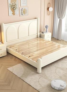 法式奶油风白色1.8m木现床简约物代主卧1.IBW5m实双人床小户型储