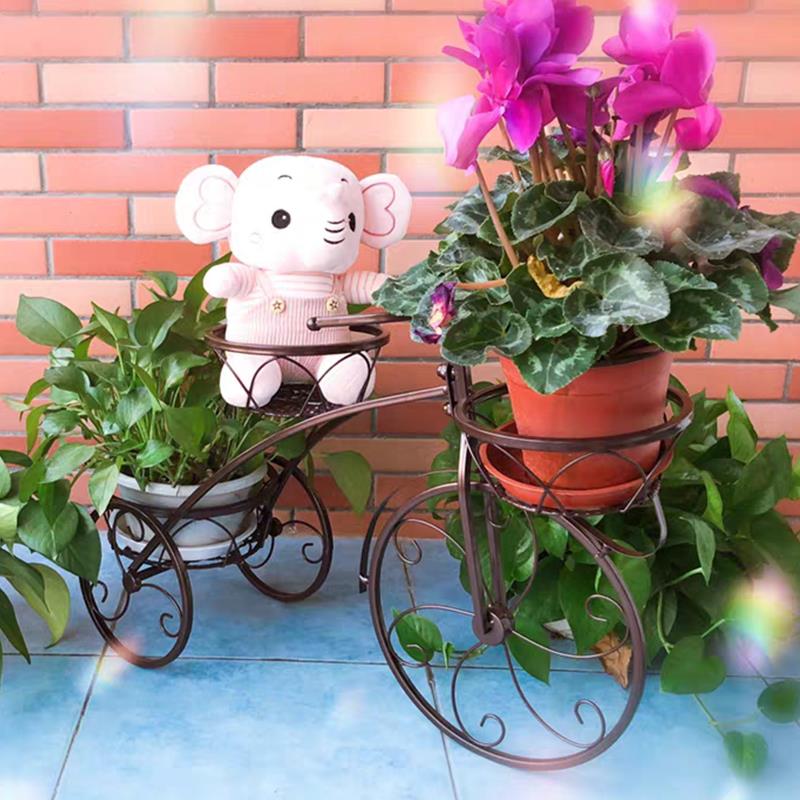 欧式创意自行车花铁艺花托盆落架花绿落地式多层置HZH物架地式阳