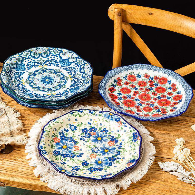 波菜兰彩陶瓷大盘子家用盘牛排盘鸡装超大盘专用盘子LAS大号圆形