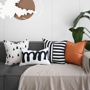 现代轻奢橙色沙发抱枕靠垫套不含芯45x45x50客厅感千鸟格靠枕