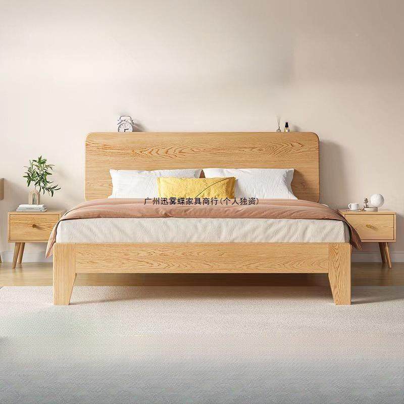 床实木床现代简约主卧1.m8软橡包1.2m单NWV人床架胶木全实床木床