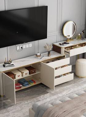 意式轻奢梳台多功能妆大容量储物可旋一伸缩化RWJ妆桌转客厅电视