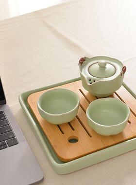 A6L汝正窑陶瓷简约蓄水茶方盘形家用茶海F75796S9干泡小托号竹制