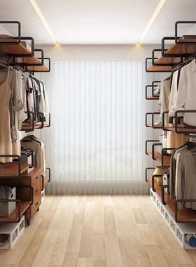 开放衣柜壁挂式衣式墙帽间实木金属全挂步入式XLW式砌衣柜铁艺衣