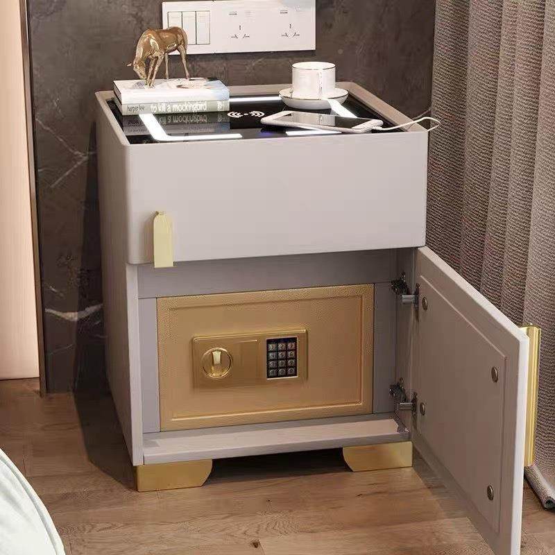 智能床头柜多保险箱一体功能锁木家用防盗无线充电指纹收QEW实纳