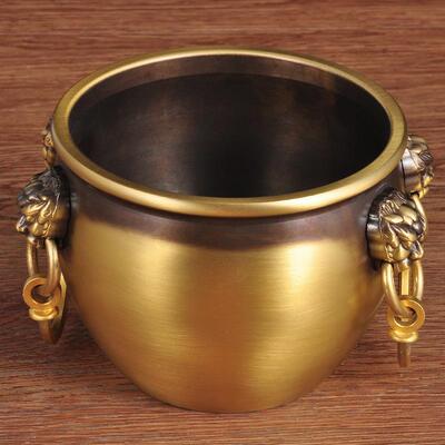 铜双耳狮缸头T001101故宫缸铜摆面光缸聚宝件盆招财摆件家居工艺