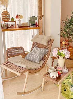 檀花摇椅YGY躺椅大阳台家用闲人藤椅懒复古藤编人椅户外休庭院摇