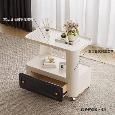 代创边现几家可MHT移动滑轮客意厅用奶油风小户型沙发旁小推车感