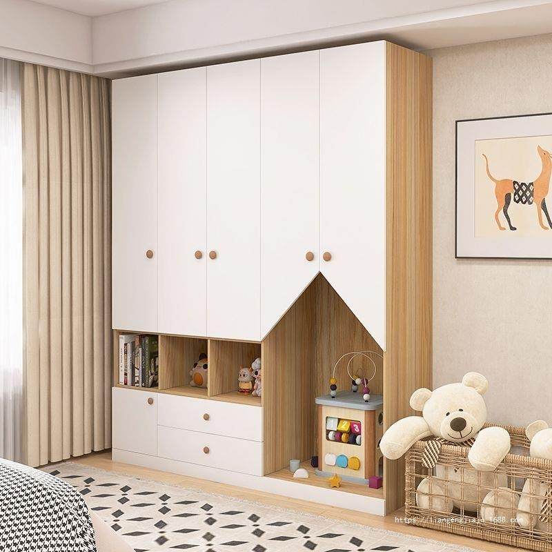 儿童衣柜家用墙室柜子靠FNN木收纳男孩女卧孩床尾小户实型省空间