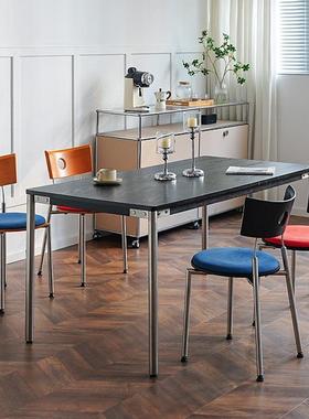 复古26412餐实桌椅家0子用木靠背椅网红休闲椅34不锈钢餐厅凳子