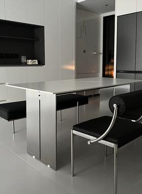 意岩极简德利丰板餐桌式轻不锈奢钢长方ZDB形现代简约家用小户型