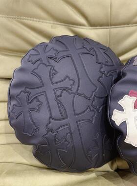 美软式012323风个性十装字绣花圆形皮抱枕腰家居客厅沙发靠枕垫车