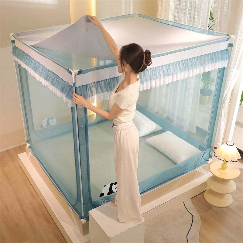 防摔蚊帐支架杆加粗加厚家用全底婴儿防止掉床双面拉链头防蚊网罩