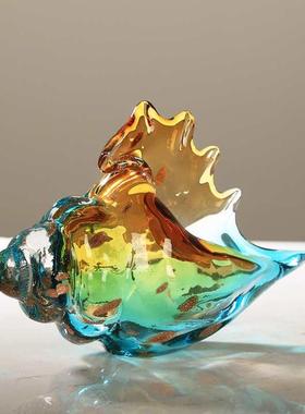 轻艺F869H658术奢琉璃现多彩海螺摆件厅酒客店玄关酒柜办公室代简